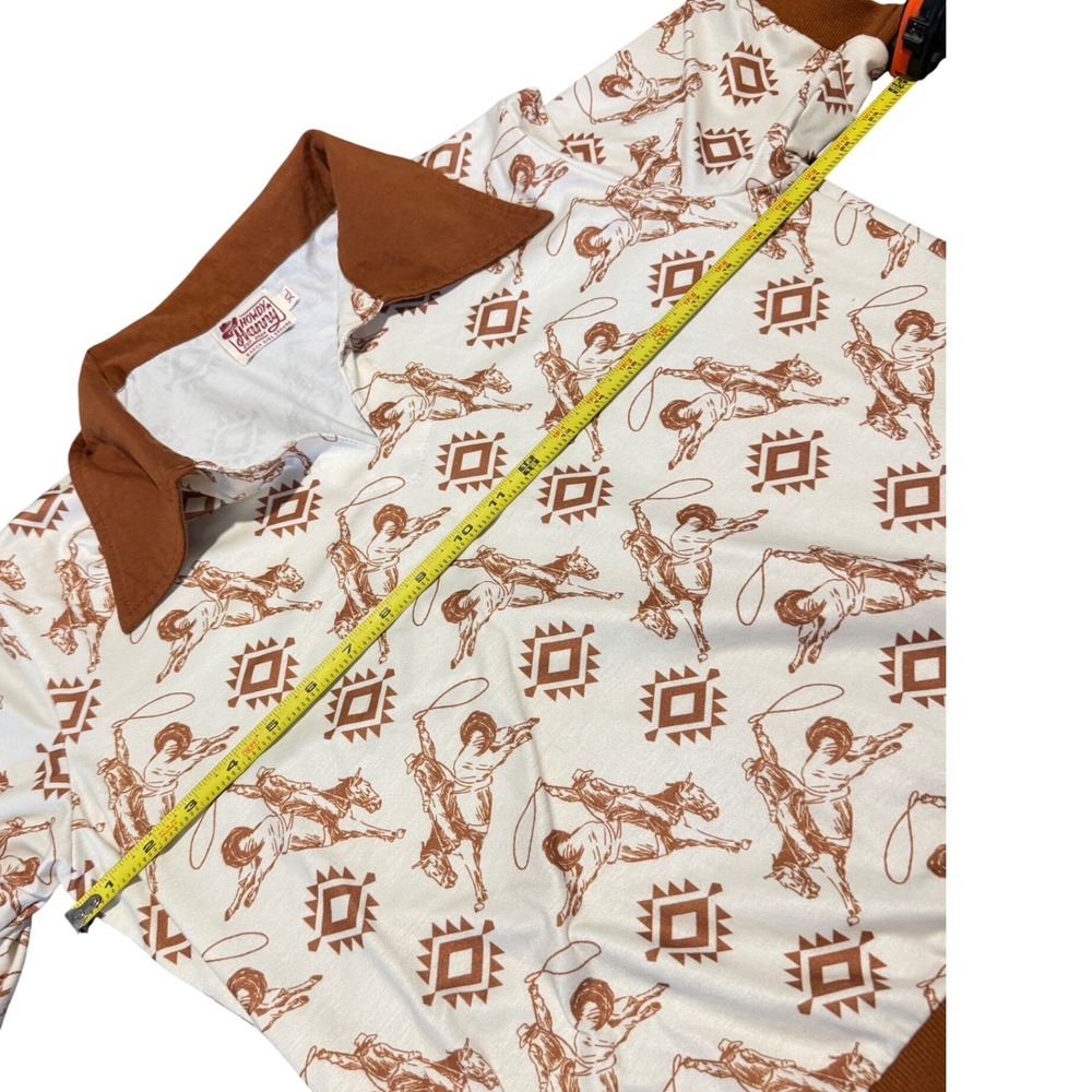 Howdy Hanny Western Rodeo Cowboy Print Polo Top Brown White XL Ranch Girl Dreams - Picture 8 of 12
